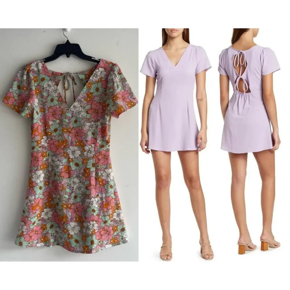 Vero Moda Saga Tie Back Cut-Out Pink Green Floral Print Mini Dress - 22438